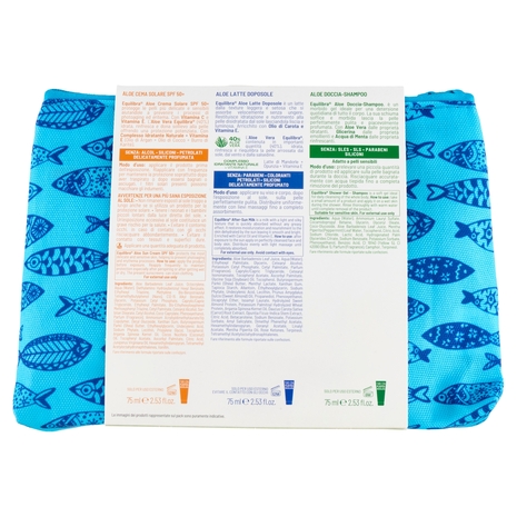 equilibra Vacanze italiane Aloe Crema Solare SPF50+ 75ml, Latte Doposole 75ml e Doccia-Shampoo 75ml
